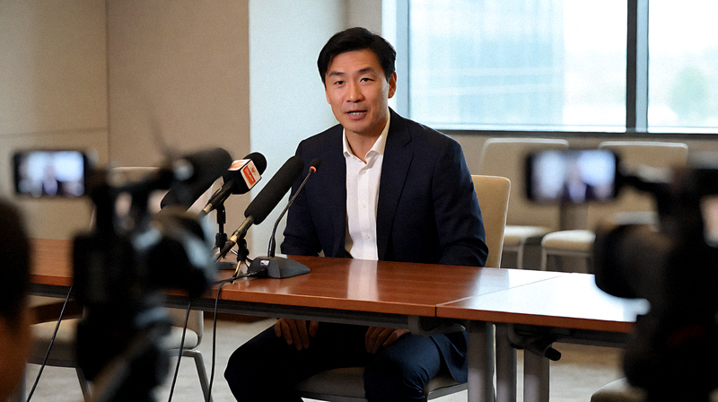 赛后新闻发布会现场，教练面对媒体回答提问